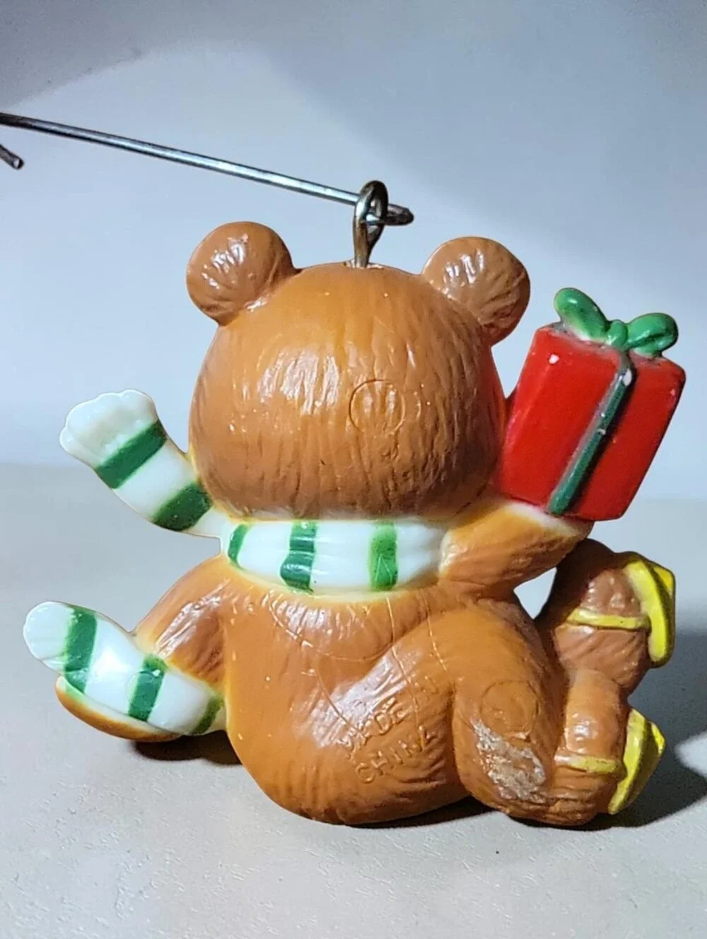 Vtg 80s Winter-Sports Christmas Ice Skating Teddy Bear Ornament Scarf Gift Smile